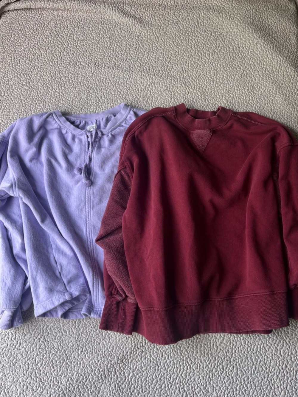 Aerie Bundle Sweatshirt Maroon and Periwinkle Purple Crewneck Oversized Size XXS